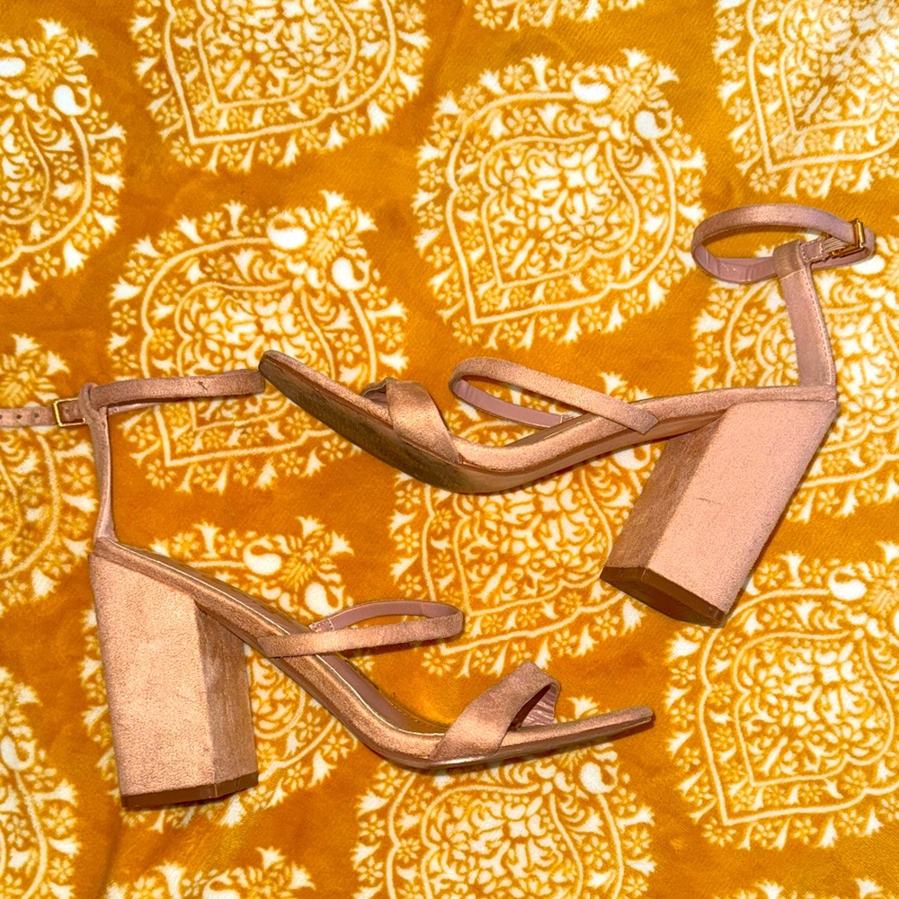 Lulu’s Elegant Blush Pink Block Heel Sandals - 8.5